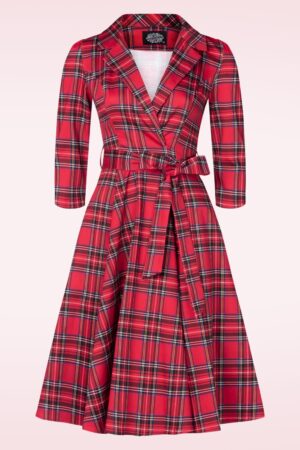 Exklusiv bei Topvintage ~ Reagan Schottenkaro-Swingkleid in Rot