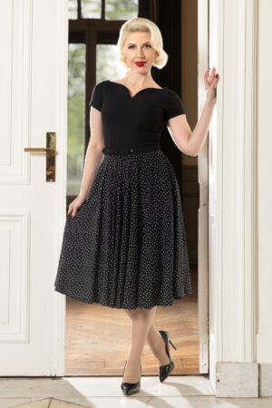 Exklusiv bei Topvintage ~ The Grace Lee Polka-Dot-Swingkleid in Schwarz