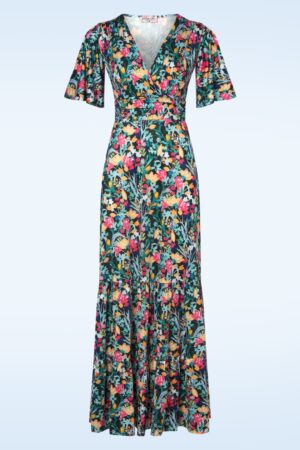 Fiona Floral Maxikleid in Schwarz und Multi