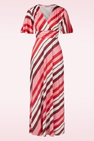 Fiona Gestreiftes Maxikleid in Rot und Rosa