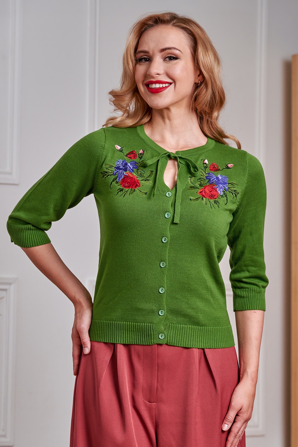 Floral Serenade Cardigan in Grün