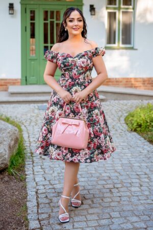 Flower Show Off Shoulder Swingkleid in Rosa