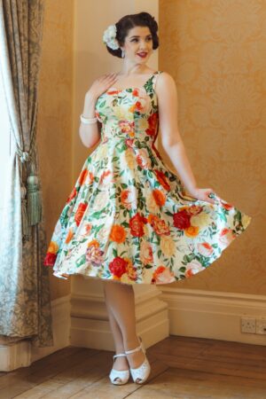 Golden Peony Swingkleid in Buttergelb/mehrfarbig