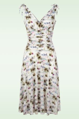 Grecian Insel Print Kleid in Off White und Multi