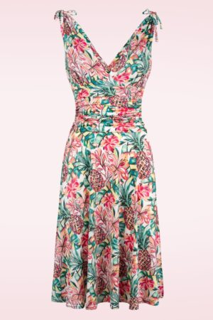 Grecian Tropical Ananas-Swing Kleid in Multi