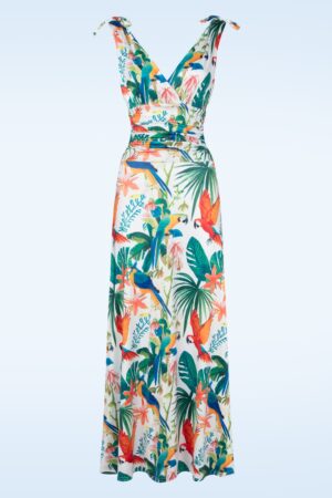 Grecian Tropical Papagei Maxikleid in Weiß und Multi