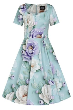 Hearts & Roses London A-Linien-Kleid Lavender Peony Floral Blumen Vintage Retro
