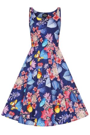 Hearts & Roses London A-Linien-Kleid Midnight Garden Schmetterling Blumen Vintage