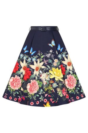 Hearts & Roses London A-Linien-Rock Butterfly Meadow Floral Blumen Vintage Retro 50s