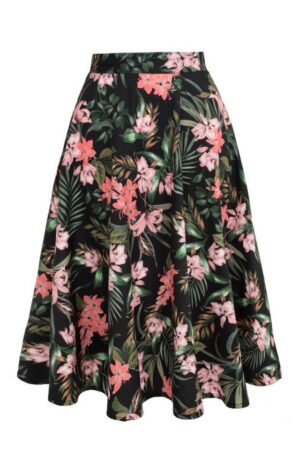 Hell Bunny A-Linien-Rock Calypso 50's Tropical Swing Skirt Vintage Blumenmuster Retro Tellerrock