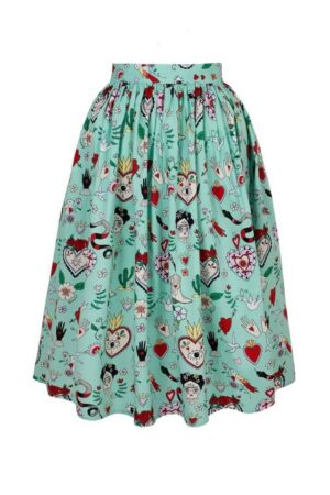 Hell Bunny A-Linien-Rock Tijuana Sugar Skull Tattoo Print Tellerrock Rockabilly