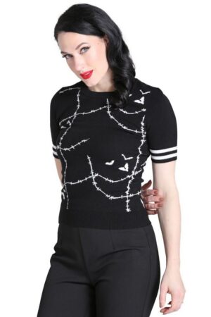 Hell Bunny Stricktop Stitches Top Vintage Rockabilly Fledermäuse Motiv