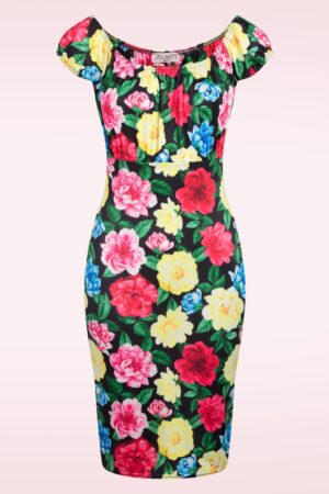 Ivy Floral Etuikleid in Schwarz und Multi