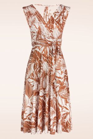 Jane Blumen Swing-Kleid in Weiß und Warm Karamell