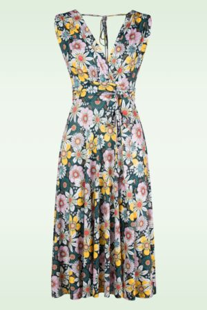 Jane Floral Swing Kleid in Schwarz und Multi