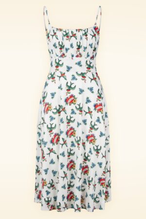 Jessie Tattoo Print Swing Kleid in Weiß.