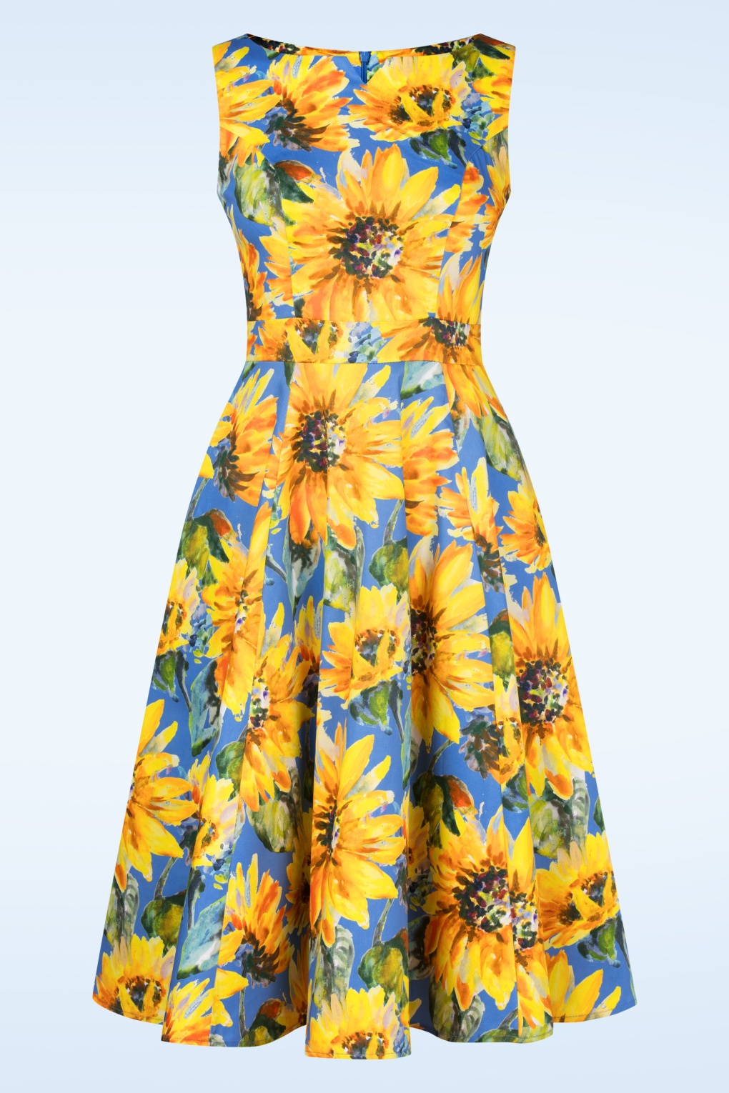 Johanna Floral Swing Kleid in Kornblumenblau und Gelb
