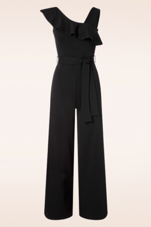 Judy Rüsche Schulter Jumpsuit in Schwarz.