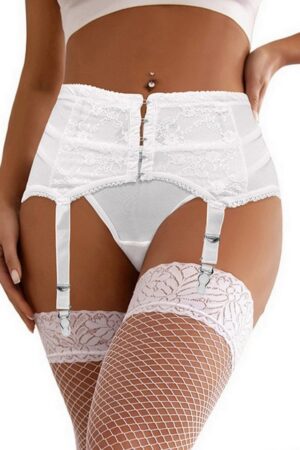 Lau-Fashion Strapsgürtel Strumpfhalter Corsagen Strumpfgürtel Strapse Dessous Weiss String S/XL, in transparenter Optik