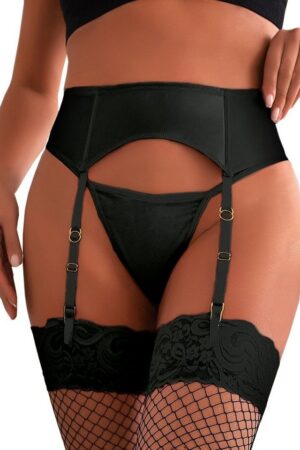 Lau-Fashion Strapsgürtel Wetlook Strumpfgürtel Strumpfhalter Strapse Dessous String Gogo S/XL