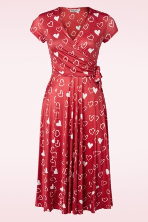 Layla Hearts Cross Over Swingkleid in Rot und Weiß.