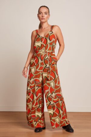 Lenny Mellow Dobby Jumpsuit in Spicy Orange.