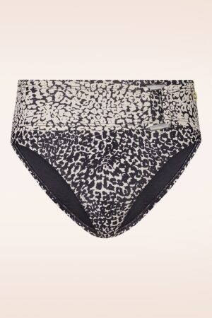 Mid Waist Little Leopard Bikinihose in Schwarz und Creme