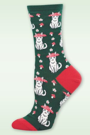 Mushroom Cat Socken in Grün
