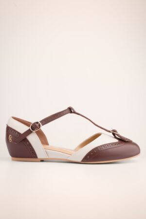 Parisienne T-Riemen-Ballerinas in Espresso und Creme