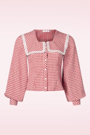 Picnic Puff Collar Bluse in Rot-Weiß