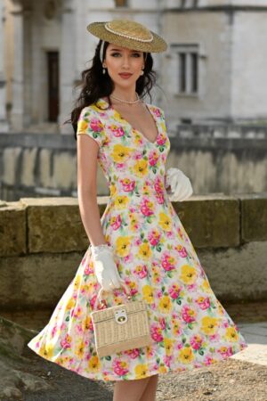Polly Floral Swing Kleid in Gelb