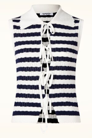 Riviera Bow Strickoberteil in Weiß und Marineblau
