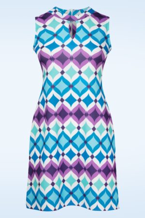 Sammi Retro A-Linien Kleid in Lila und Blau