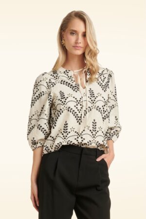 Sandy Dune Bestickte Bluse in Sand und Schwarz
