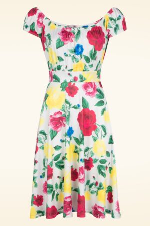 Scarlet Floral Swing Kleid in Weiß und Multi