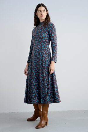 St Merryn Midaxi-Baumwollkleid in Falling Flowers Dark Rye