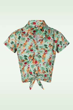 Tiki Dancer Cropped Hawaii Bluse in Helltürkis