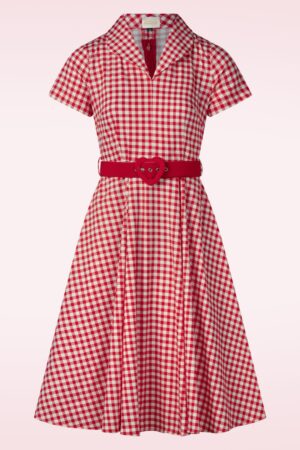 Topvintage exclusive ~ Celia Gingham Swing Kleid in Rot und Weiß