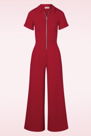 Topvintage exclusive ~ Izzy Kurzarm Jumpsuit in Rot