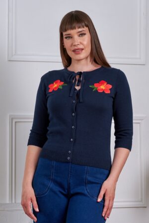 Tropischer Sommer-Cardigan in Navy.
