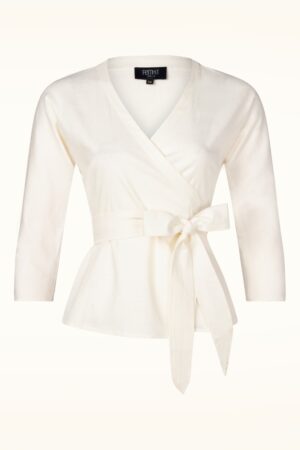Vic Leinen Wickelbluse in Creme