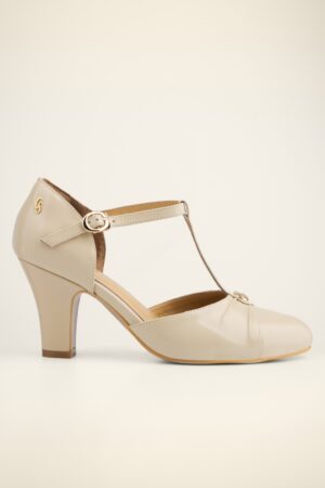 Vincenza T-Riemen-Pumps in Creme