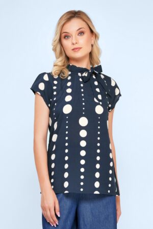 Anna Gepunktete Bluse in Indigo und Ecru