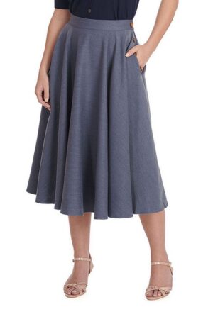 Banned A-Linien-Rock Polly May Swing Skirt Grau-Blau Vintage A-Linie Rock