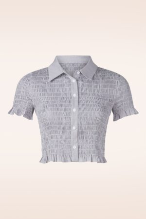 Cloudberry Gingham Baumwoll-Smock-Top in Grau.