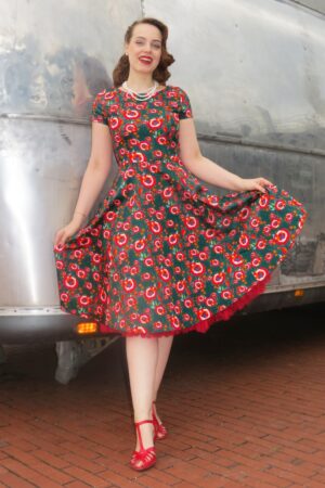 Exklusiv bei Topvintage ~ Adriana Poppy Swingkleid in Dunkelgrün