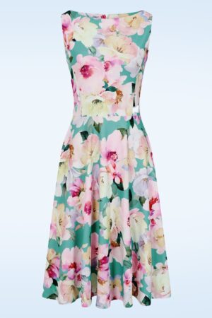 Exklusiv bei Topvintage ~ Cindi Floral Swingkleid in Türkis und Rosa
