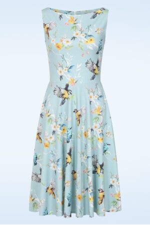 Exklusiv bei Topvintage ~ Cindi Spring Birds Swingkleid in Hellblau