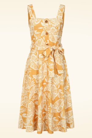 Exklusiv bei Topvintage ~ Kiana Tropical Swingkleid in Senfgelb