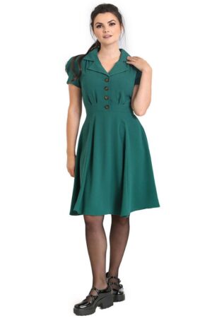 Hell Bunny A-Linien-Kleid Vera Lynn Grün Retro Vintage Swingkleid Rockabilly